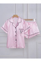 Pink and White Striped Shirt and Shorts Pajama Set