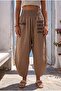 Camel Embroidered Pocketed Elastic Waist Shalwar Leg Casual Linen Look Woven Trousers 90 68