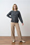 Crew Neck Gold Button Detailed Basic Women's Knitwear Cardigan - 2