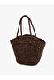 Large Tote Straw Bag with Knitted Textured Handle - 3
