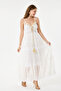 White Lace, Elastic Back, Pompom Collar, Lined, Strappy Long Dress, Size 36 - 42 - 4