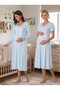 New Season Blue Summer Lace Detailed Design Buttoned Short Sleeve Maternity Maternity Dressing Gown Nightgown Set of 2 - 6