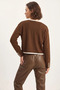 Women's Gold Button Detailed Asymmetrical Cut Knitwear Bitter Brown Cardigan - 6