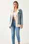 Women's Lined Denim Beige Blue Coat with Four Pockets - 3