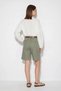 Women's High Waist Pleated Detailed Belted Bermuda Green Shorts - 5