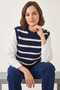 Women's Shirt Collar Sleeve Detailed Knitwear Sweater Navy Blue White - 5