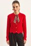 Women's Red Cardigan with Braided Hair Scarf Detail and Buttons