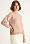 Women's Patterned Long Sleeve Crew Neck Knitwear Mink Sweater - 2