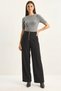 Women's Gold Button Detailed Pleated High Waist Palazzo Black Trousers - 2