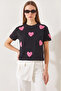 Women's Heart Embroidered Basic t Shirt Black - 2