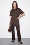 Women's Lace Detailed Asymmetrical Cut Short Sleeve t Shirt Bitter Brown - 2