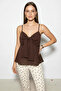 Women's V-Neck Bow Detailed Thin Strap Backless Gipe Acı Brown Blouse - 5