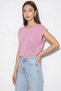 Women's Boat Neck Bat Sleeve Cotton Knitwear Pink Blouse - 2