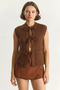 Women's Front Tie Pocket Detailed Knitwear Brown Vest - 7