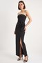 Women's Strapless Maxi Black Dress with Floral Accessories and Slit Detail - 5