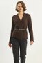 Women's Belt Detailed Knitwear Bitter Brown Cardigan - 3
