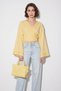 Women's Embroidered Tie-Dye Detailed Wide-Sleeve Muslin Yellow Kimono Blouse