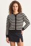 Women's Striped Hair Knit Basic Knitwear Black and White Cardigan - 2