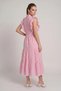 Women's Flounce Sleeve High Neck Lined Midi Brode Pink Dress - 5