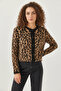 Women's Leopard Patterned Black Camel Cardigan - 2