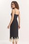 Women's Layered Lace Detailed Lined Midi Black Skirt - 4