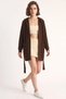 Women's Hooded Shawl Collar Belted Brown Cardigan - 3