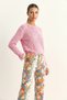 Women's Openwork Crew Neck Flounce Sleeves Lightweight Flowy Knitwear Pink Sweater - 8