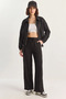 Women's Wide Leg Crinkle Knitted Black Trousers - 5