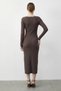 Women's Boat Neck Drawstring Detailed Long Sleeve Midi Dress De Coffee - 5