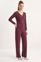Women's V-Neck Button Accessory Detailed Thessaloniki Plum Top and Bottom Set - 8