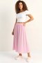Women's Draped Maxi Pink Skirt with Elastic Waist and Pocket Detail - 2