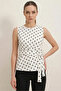 Women's Zero Sleeve Belted Dot Patterned White Blouse - 5
