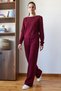 Women's Basic Knitwear with Velcro Detail at the Waist, Burgundy Top and Bottom Set - 3