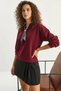 Women's Cotton Burgundy Sweatshirt with Scarf Detail - 2