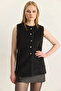 Women's Soft Textured Bearded Button Detailed Lined Black Vest - 2