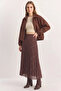 Women's Diamond Patterned Pleated Lined Chiffon Skirt Brown Green - 2