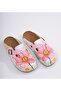 6368 Pink Floral Printed Comfort Sabo Slippers - 2