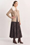 Women's Plaid Patterned Velvet Textured A-Line Maxi Dark Brown Skirt - 2