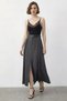 Women's Pleated Detailed Belted Slit Midi Length Anthracite Skirt - 3