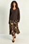 Women's Shawl Patterned Asymmetrical Cut Lined Chiffon Oil Green Skirt - 7