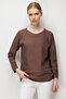 Women's Crew Neck Seamless Sweater V.Kahve - 3