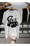 Unisex Oversize Printed Cotton Crew Neck Short Sleeve White T-Shirt Crush