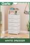Garlo White Dresser with 5 Drawers, Vertical Storage Tower Fabric Dresser for Bedroom, Hallway, Entryway, Nursery, Closet Organizer, Nightstand Bedside Table Furniture, Sturdy Steel Frame, Wood Top - 7