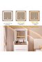 Makeup Table with Flip Top Mirror and Removable Storage Padded Seat Stool Led Smart Glass Dressing Table Chair Set,Modern Vanity Desk Set with LED Lighted Mirror Cushioned Stool and 3 Drawer (White, S - 4