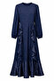 Patterned Jacquard Detail Satin Dress 13255 Navy Blue - 2