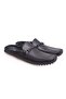 Black Color Laceless Genuine Leather Men's Half Shoes