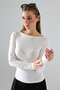 Women's Basic Boat Neck Ecru Long Sleeve Blouse - 3