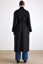 High Collar Button Detail Oversize Coat Black 3177 - 7
