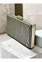 Anthracite Gray Platinum Striped Laser Patterned Women's Evening Dress Bag Wedding Engagement Graduation - 3