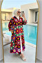 Women's Bohemian Patterned Shirt Collar Buttoned Hijab Shirt Dress - 4